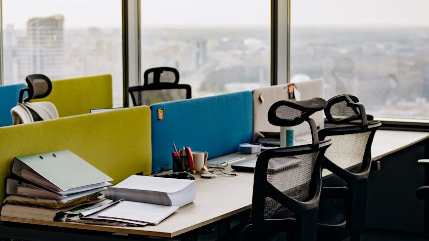 desks and armchairs in office